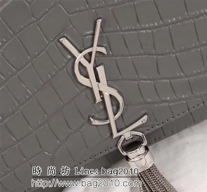 YSL聖羅蘭 經典銀扣 鱷魚紋牛皮 時尚流蘇包 311225 YAS1119